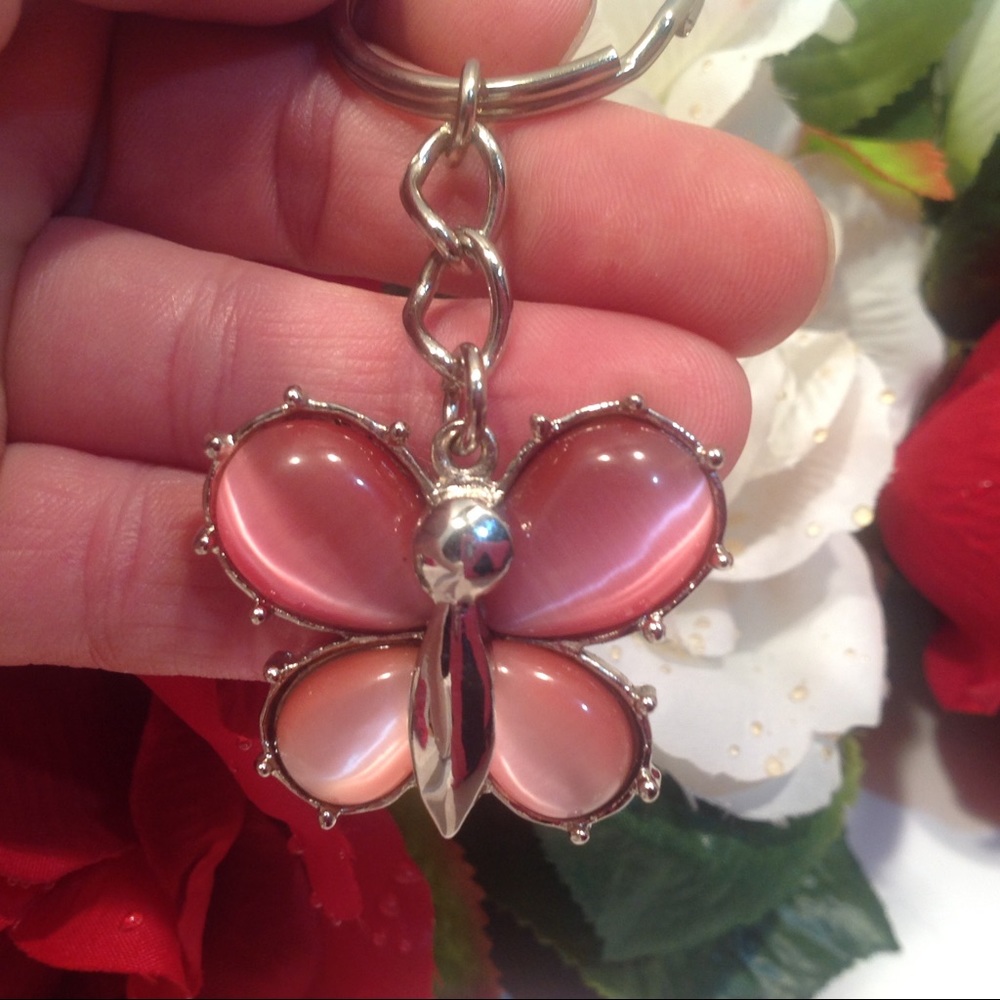 Keychain Butterfly Pink Gemstone